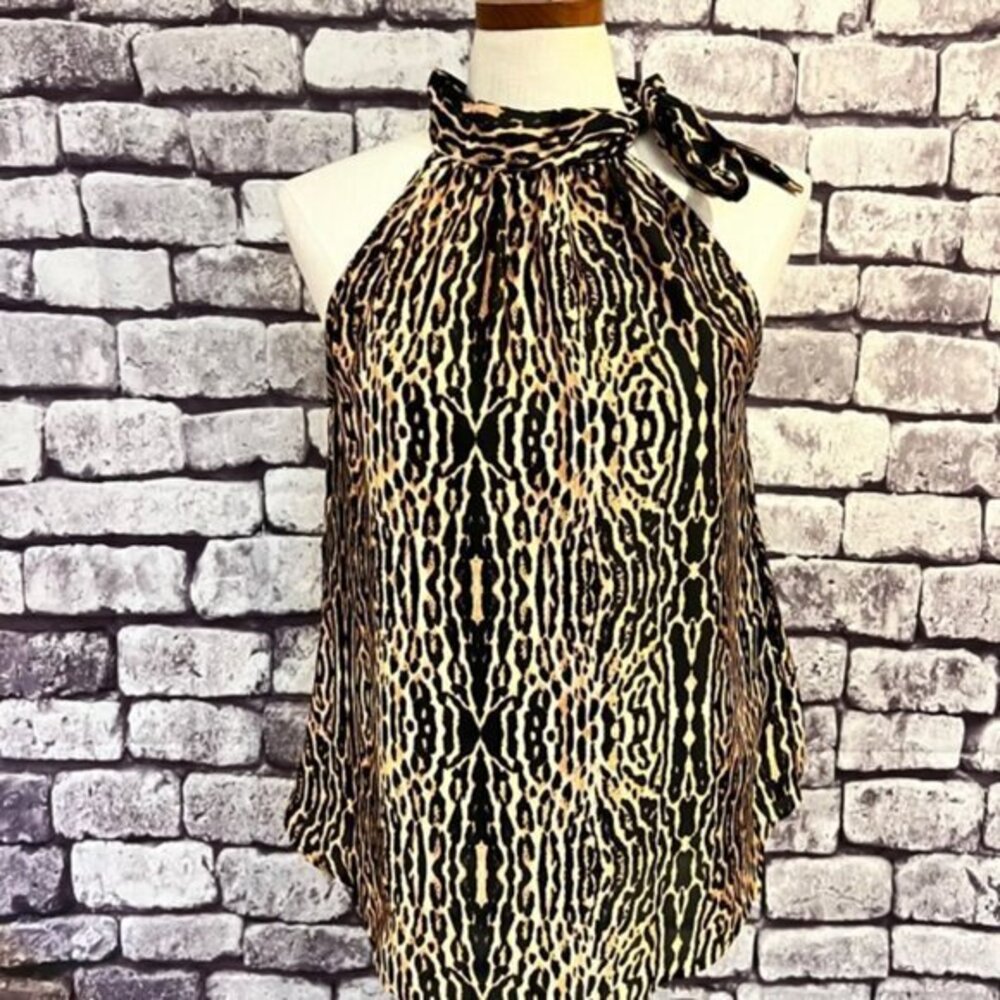 Veronica M Black & Brown Sleeveless Animal Print Blouse Size Medium